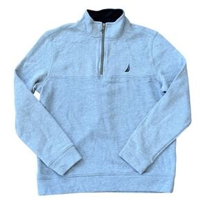 Nautica Mens Quarter Zip Pullover Light Blue Heather Fleece Sweatshirt Size M